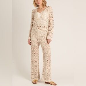 Cream Lace Pantsuit with Wide-Leg Design